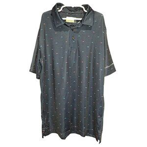 Nicklaus Boys Preppy Eco Choice Golf Polo Shirt| Large Navy Blue Mini Fish Print